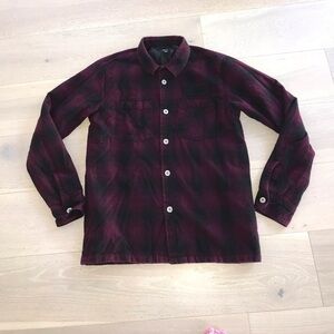 Vintage Stussy  plaid flannel quilted Jacket sz medium burgundy black